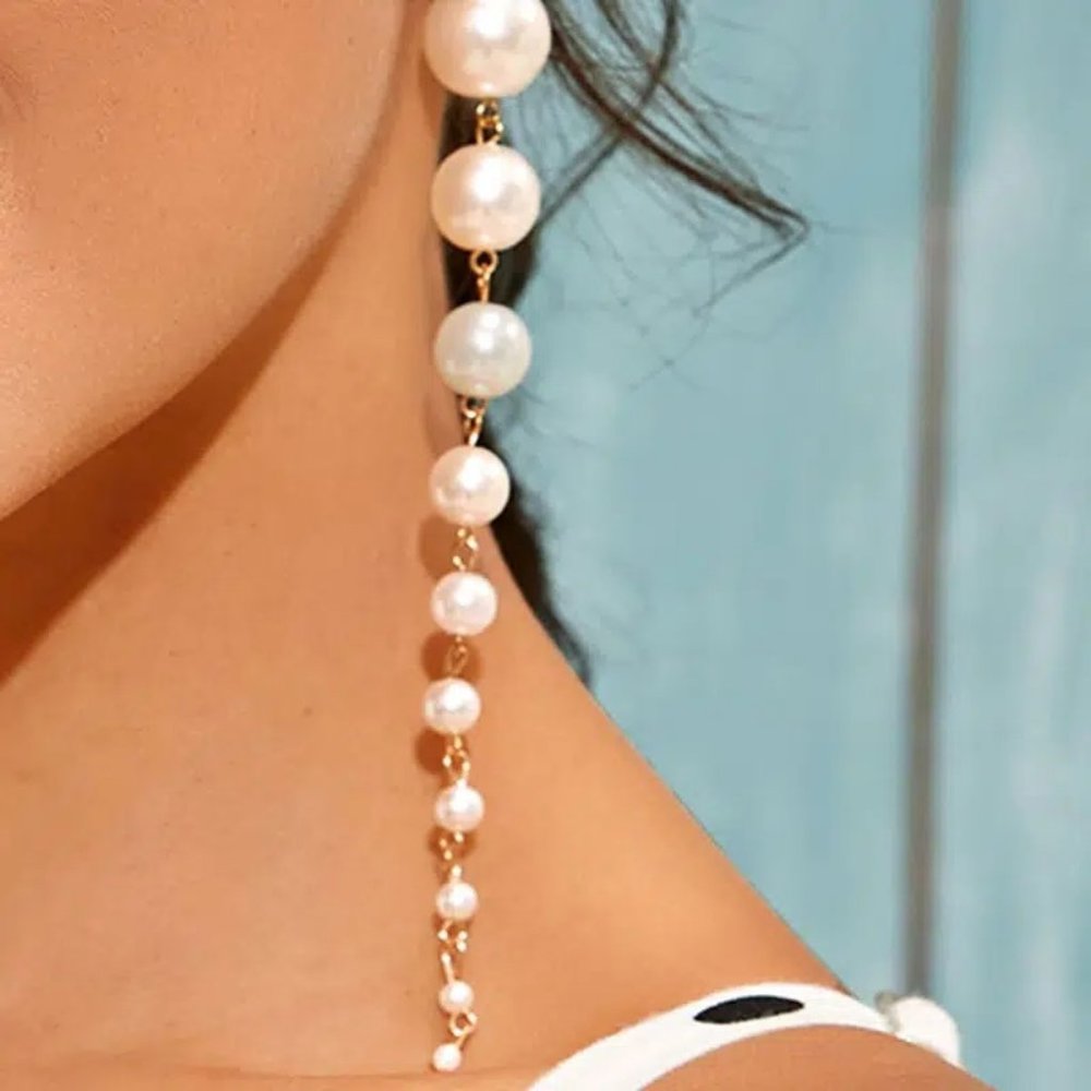 😈6 Pairs Earring lot, Gold/Pearl Fashion Earrings Pearl Dangle Gold Hoop😈